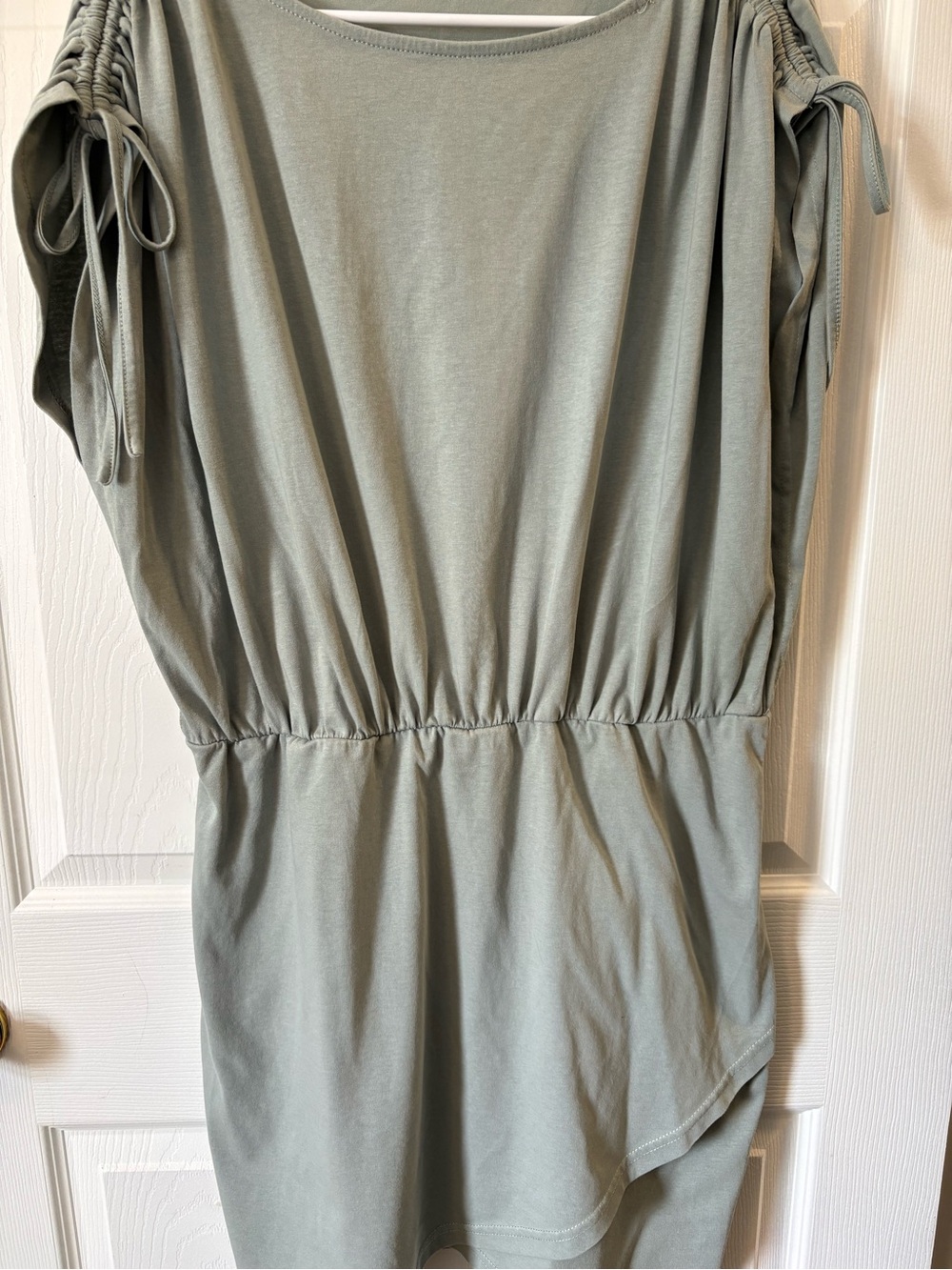 Sage Green Ruched Sleeve Waist-Defined Top
